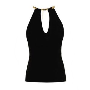 Elisabetta Franchi Black Knit Top With Snake Jewel Detail - NWT